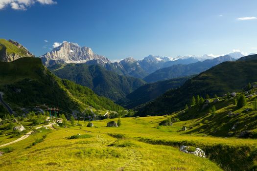 Alpine landscape with mountains and clouds