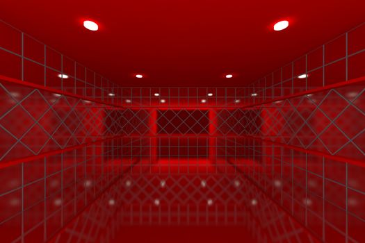 Empty room with color red tile wall 