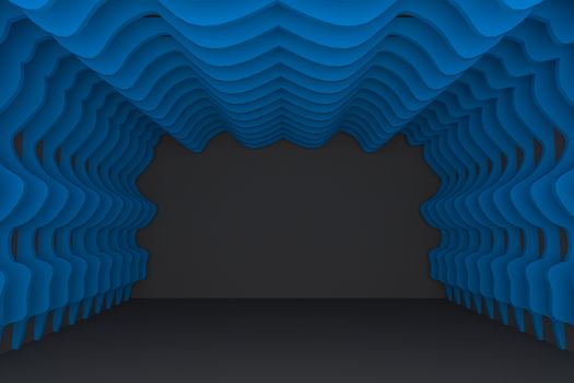 Abstract blue curve wall with empty room