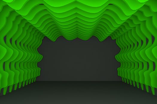 Abstract green curve wall with empty room