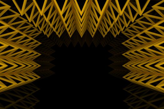 Abstract orange triangle truss wall with empty room