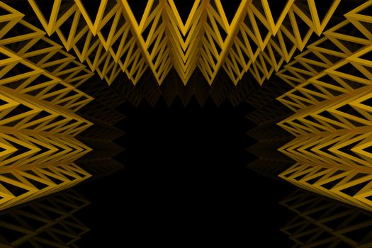 Abstract orange triangle truss wall with empty room