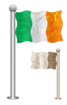 Ireland flag waving on the wind. Flags of countries in Europe. Mulberry paper on white background.
