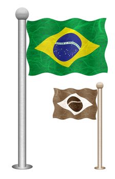 Brazil flag waving on the wind. Flags of countries in South America. Mulberry paper on white background.