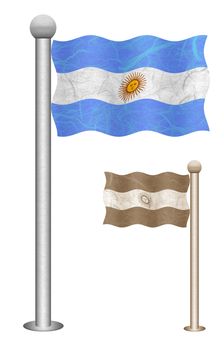 Angentina flag waving on the wind. Flags of countries in South America. Mulberry paper on white background.