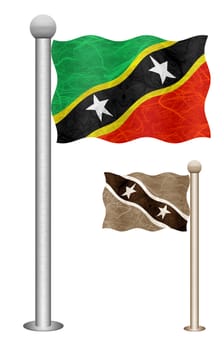 Saint Kitts and Nevis flag waving on the wind. Flags of countries in North America. Mulberry paper on white background.