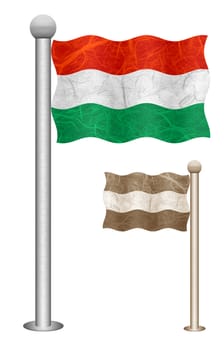 Hungary flag waving on the wind. Flags of countries in Europe. Mulberry paper on white background.