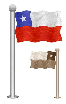 Chile flag waving on the wind. Flags of countries in South America. Mulberry paper on white background.