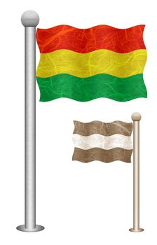 Bolivia flag waving on the wind. Flags of countries in South America. Mulberry paper on white background.