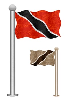 Trinidad and Tobago flag waving on the wind. Flags of countries in North America. Mulberry paper on white background.
