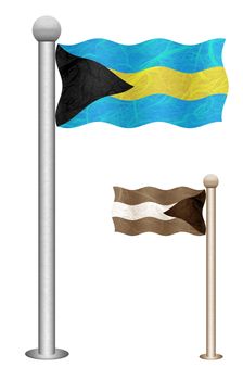 Bahamas flag waving on the wind. Flags of countries in North America. Mulberry paper on white background.