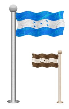 Honduras flag waving on the wind. Flags of countries in North America. Mulberry paper on white background.