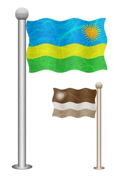 Rwanda flag waving on the wind. Flags of countries in Africa. Mulberry paper on white background.