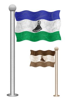 Lesotho flag waving on the wind. Flags of countries in Africa. Mulberry paper on white background.