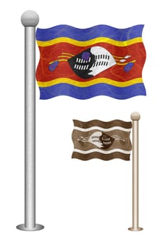 Swaziland flag waving on the wind. Flags of countries in Africa. Mulberry paper on white background.