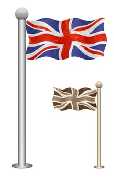 United Kingdom flag waving on the wind. Flags of countries in Europe. Mulberry paper on white background.