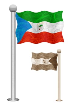 Equatorial Guinea flag waving on the wind. Flags of countries in Africa. Mulberry paper on white background.