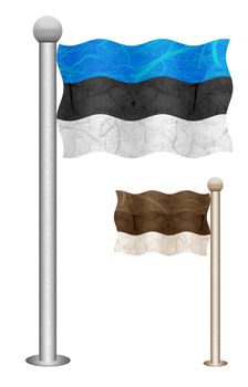 Estonia flag waving on the wind. Flags of countries in Europe. Mulberry paper on white background.
