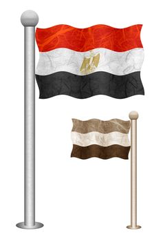 Egypt flag waving on the wind. Flags of countries in Africa. Mulberry paper on white background.