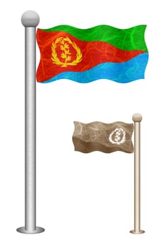 Eritrea flag waving on the wind. Flags of countries in Africa. Mulberry paper on white background.