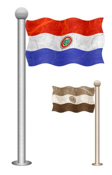 Paraguay flag waving on the wind. Flags of countries in South America. Mulberry paper on white background.