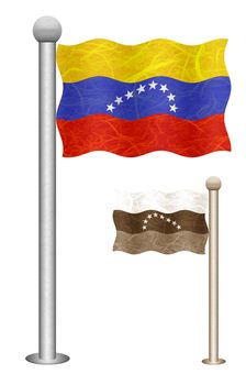 Venezuela flag waving on the wind. Flags of countries in South America. Mulberry paper on white background.