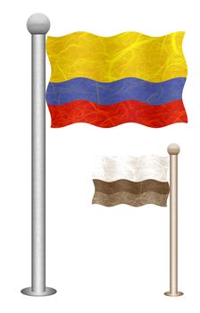 Colombia flag waving on the wind. Flags of countries in South America. Mulberry paper on white background.