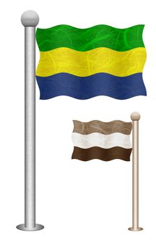 Gabon flag waving on the wind. Flags of countries in Africa. Mulberry paper on white background.