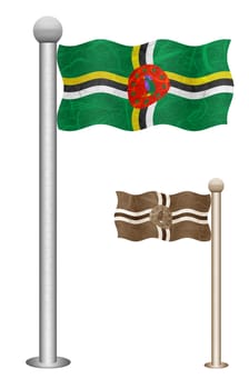 Dominica flag waving on the wind. Flags of countries in North America. Mulberry paper on white background.