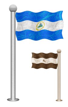 Nicaragua flag waving on the wind. Flags of countries in North America. Mulberry paper on white background.