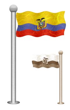 Ecuador flag waving on the wind. Flags of countries in South America. Mulberry paper on white background.