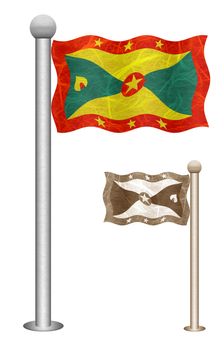 Grenada flag waving on the wind. Flags of countries in North America. Mulberry paper on white background.