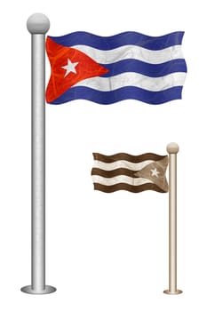 Cuba flag waving on the wind. Flags of countries in North America. Mulberry paper on white background.