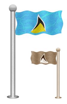 Saint Lucia flag waving on the wind. Flags of countries in North America. Mulberry paper on white background.