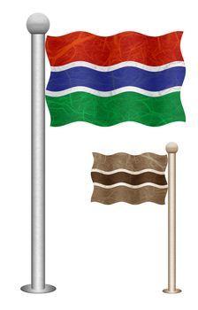 Gambia flag waving on the wind. Flags of countries in Africa. Mulberry paper on white background.