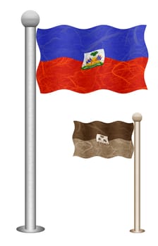  Haiti flag waving on the wind. Flags of countries in North America. Mulberry paper on white background.