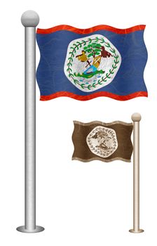 Belize flag waving on the wind. Flags of countries in North America. Mulberry paper on white background.