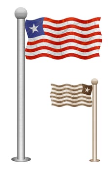 Liberia flag waving on the wind. Flags of countries in Africa. Mulberry paper on white background.