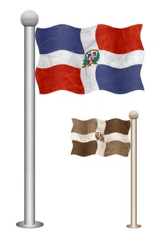 Dominican Republic flag waving on the wind. Flags of countries in North America. Mulberry paper on white background.