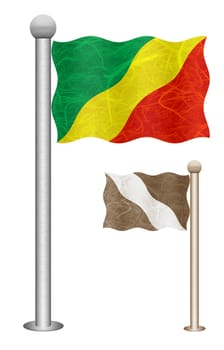 Republic of Congo flag waving on the wind. Flags of countries in Africa. Mulberry paper on white background.