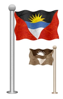 Antigua and Barbuda flag waving on the wind. Flags of countries in North America. Mulberry paper on white background.