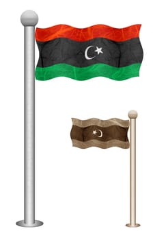 Libya flag waving on the wind. Flags of countries in Africa. Mulberry paper on white background.