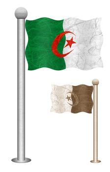 Algeria flag waving on the wind. Flags of countries in Africa. Mulberry paper on white background.