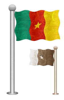 Cameroon flag waving on the wind. Flags of countries in Africa. Mulberry paper on white background.