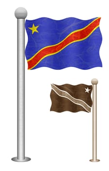 Congo flag waving on the wind. Flags of countries in Africa. Mulberry paper on white background.