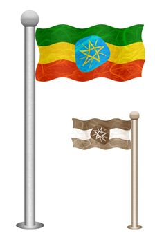 Ethiopia flag waving on the wind. Flags of countries in Africa. Mulberry paper on white background.