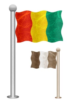 Guinea flag waving on the wind. Flags of countries in Africa. Mulberry paper on white background.