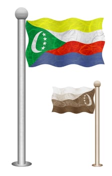 Comoros flag waving on the wind. Flags of countries in Africa. Mulberry paper on white background.