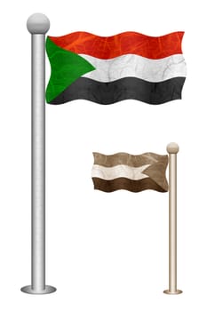 Sudan flag waving on the wind. Flags of countries in Africa. Mulberry paper on white background.