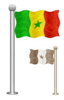 Senegal flag waving on the wind. Flags of countries in Africa. Mulberry paper on white background.